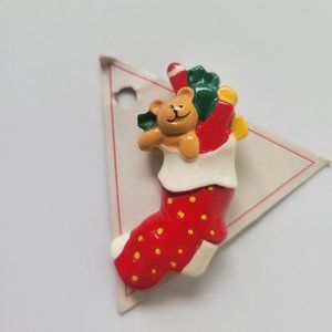 Brooch Pin Christmas Stocking Teddy Bear Gift Strawberry Plastic Jewelry
